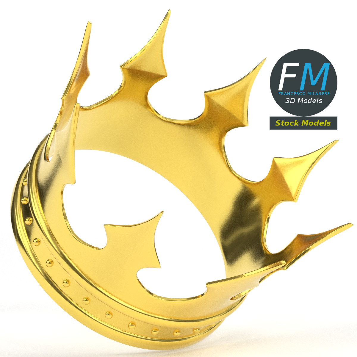 3D-Modell - Goldene Königskrone mit Spitzen - 04