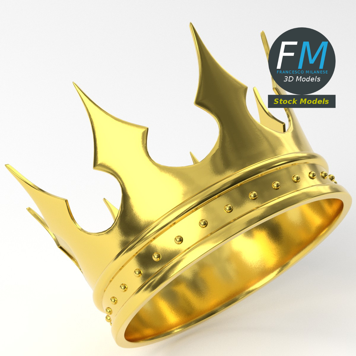 3D-Modell - Goldene Königskrone mit Spitzen - 05
