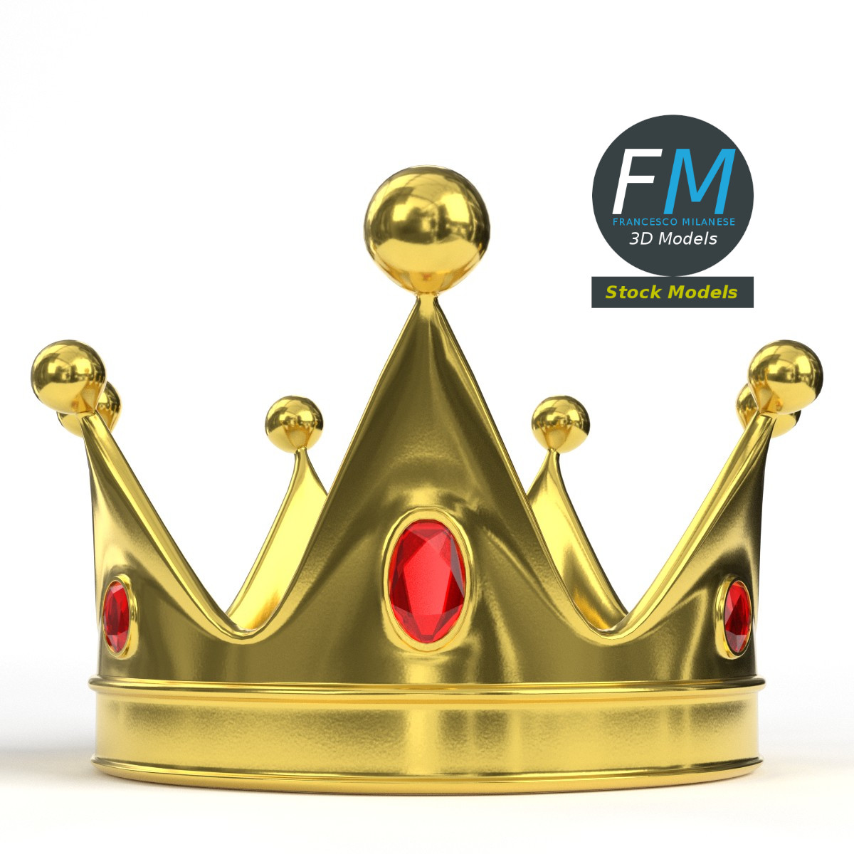 3D-Modell - Goldene Königskrone mit Roten Edelsteinen - 01