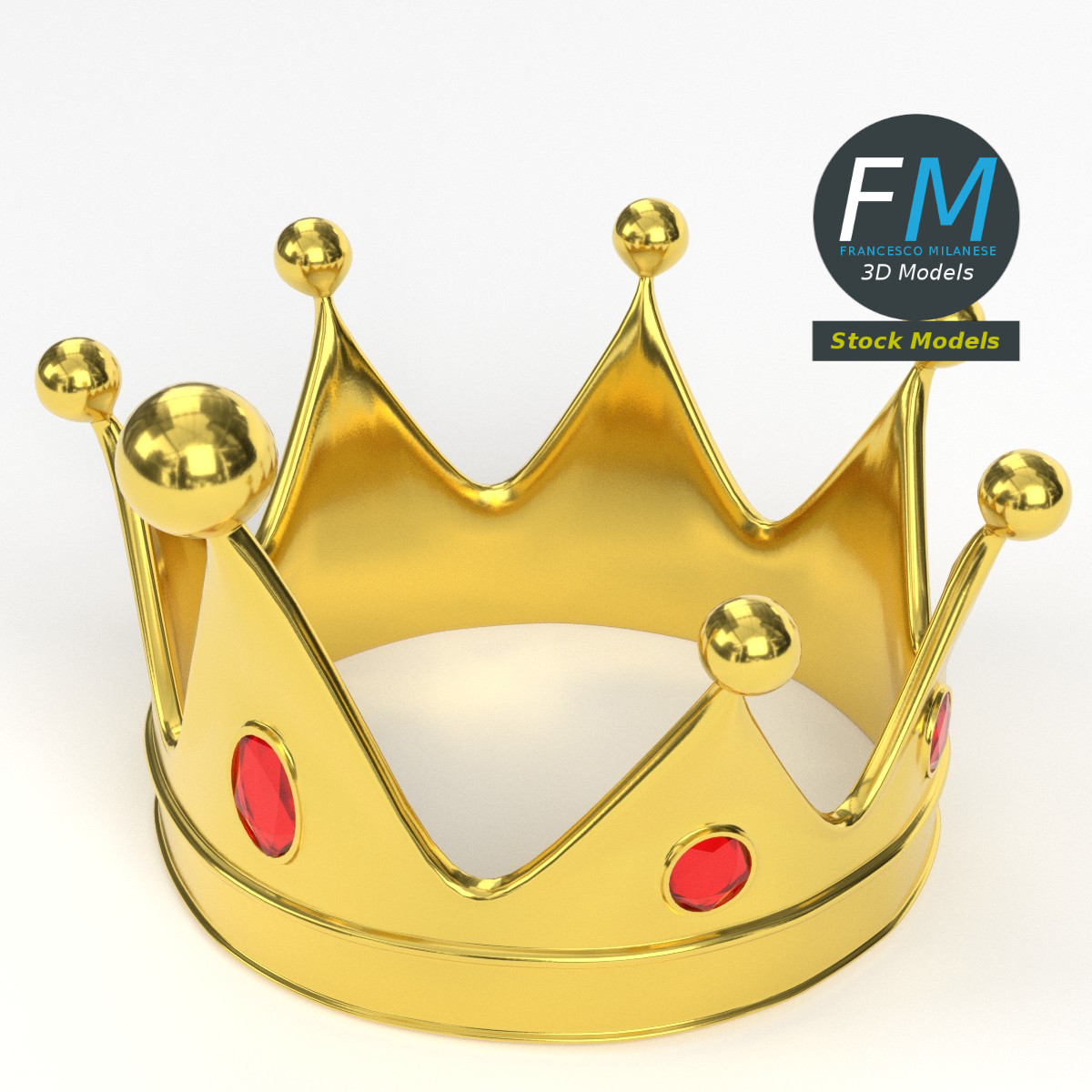 3D-Modell - Goldene Königskrone mit Roten Edelsteinen - 02