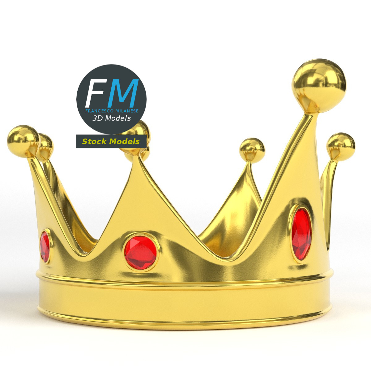 3D-Modell - Goldene Königskrone mit Roten Edelsteinen - 03