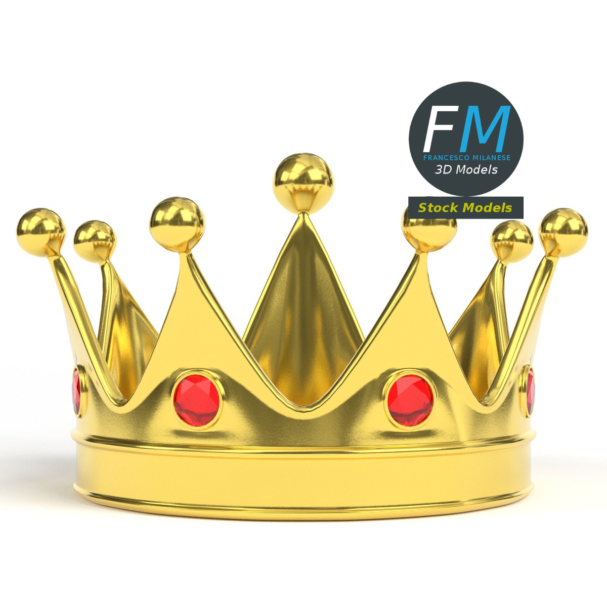 3D-Modell - Goldene Königskrone mit Roten Edelsteinen - 04