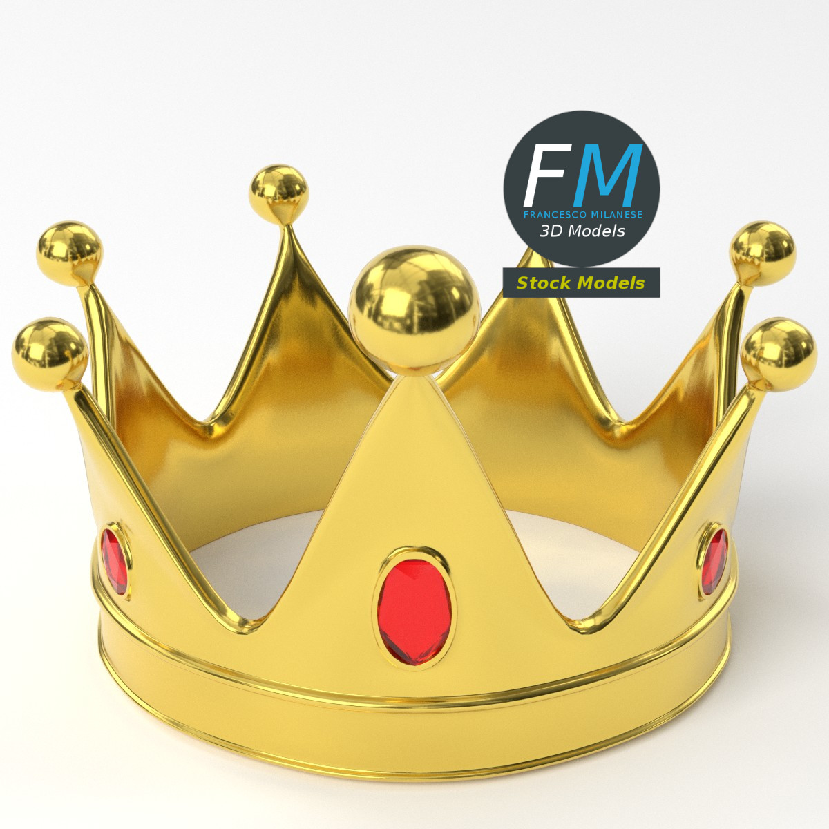 3D-Modell - Goldene Königskrone mit Roten Edelsteinen - 05