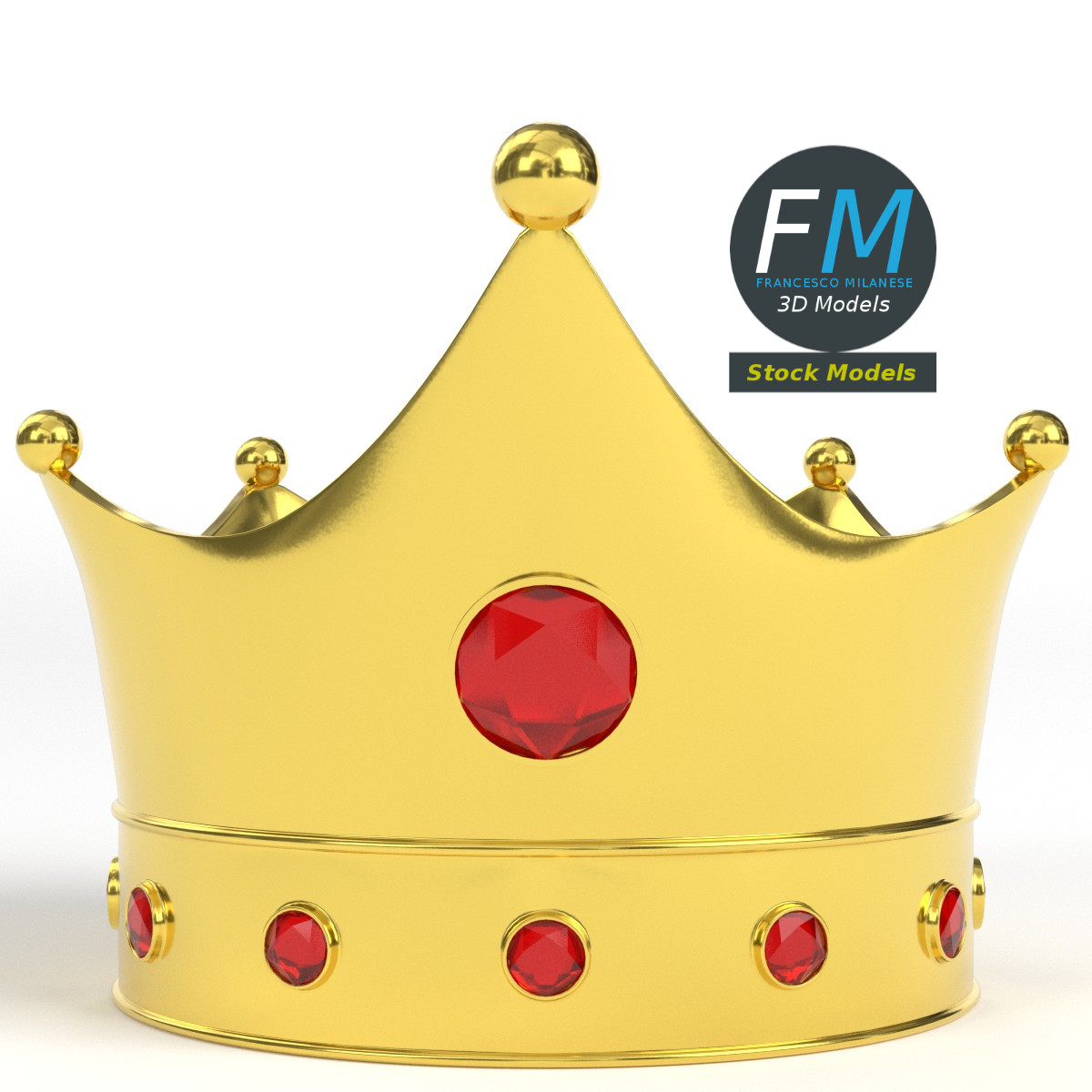 3D-Modell - Goldene Königskrone mit Roten Edelsteinen - 01