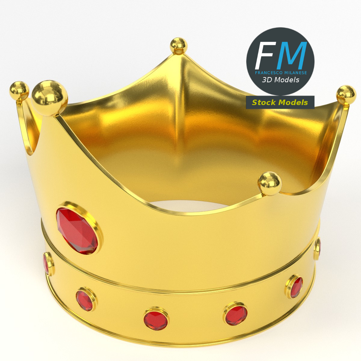 3D-Modell - Goldene Königskrone mit Roten Edelsteinen - 02
