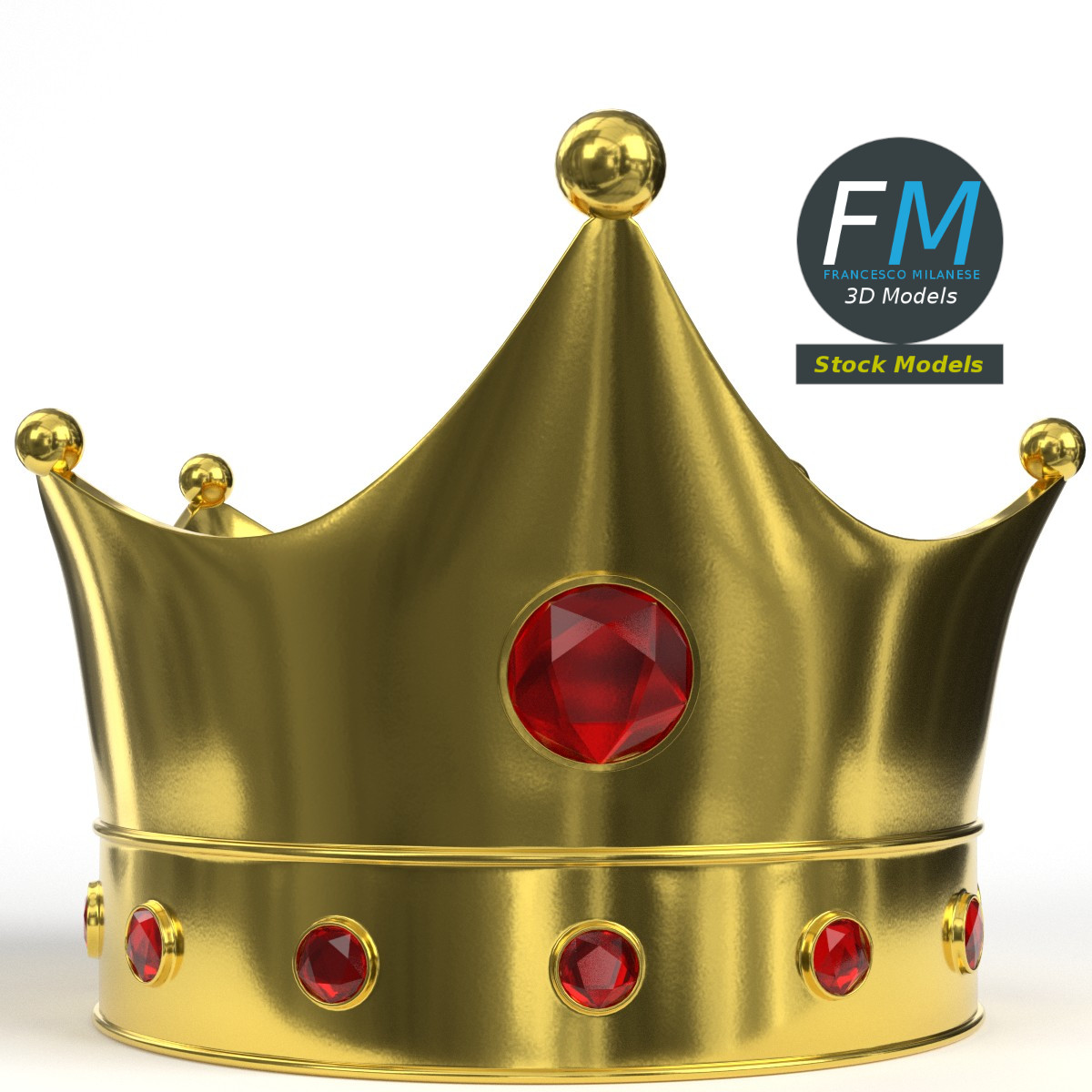 3D-Modell - Goldene Königskrone mit Roten Edelsteinen - 03