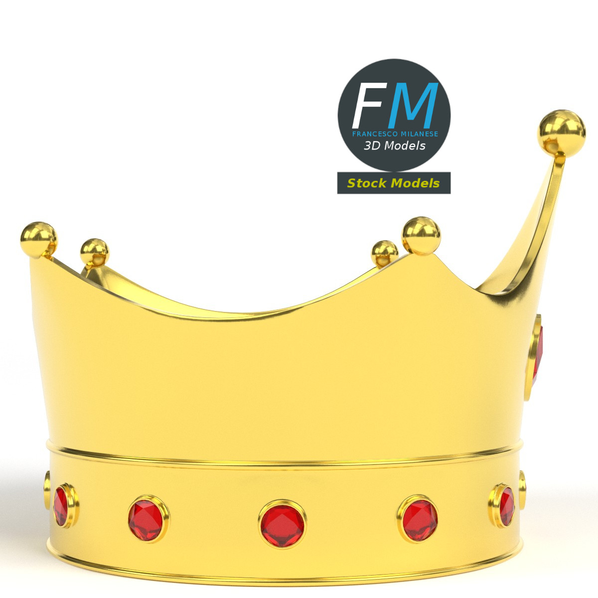 3D-Modell - Goldene Königskrone mit Roten Edelsteinen - 04