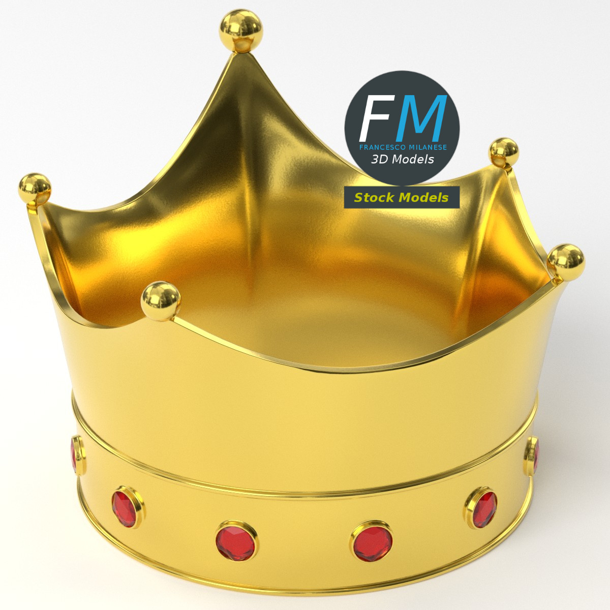 3D-Modell - Goldene Königskrone mit Roten Edelsteinen - 05