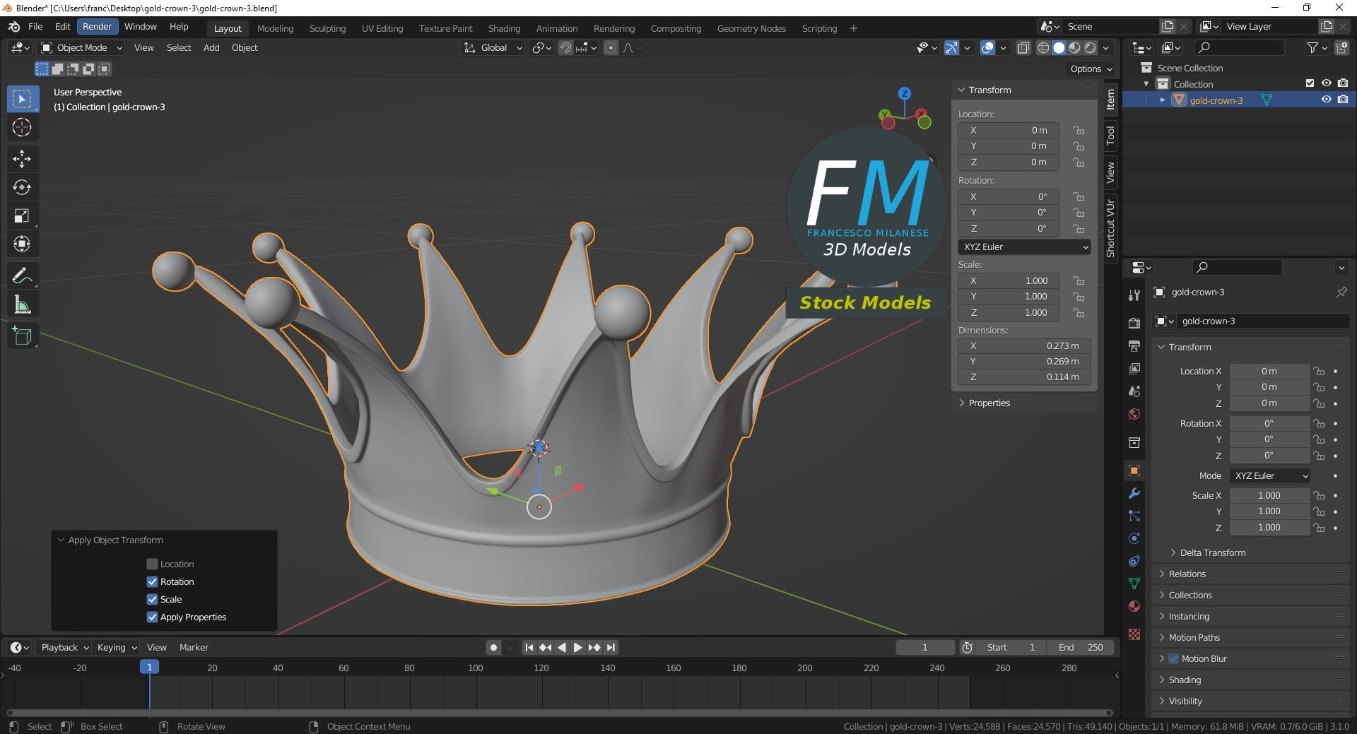 3D-Modell - Geschwungene Goldene Königskrone - 09