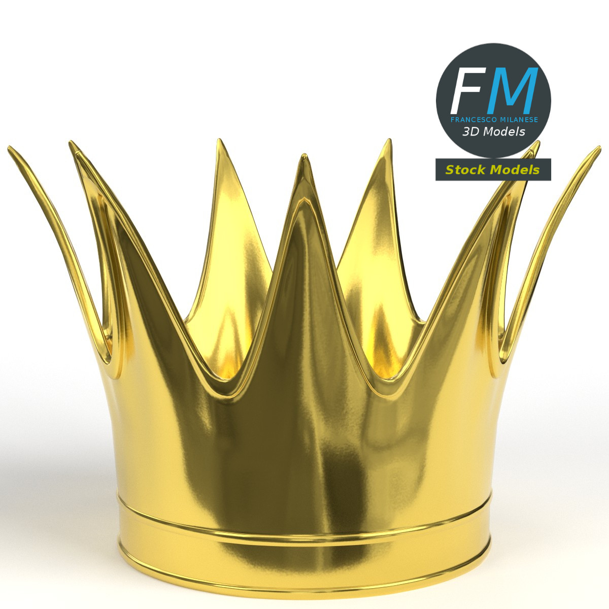 3D-Modell - Goldene Krone mit Hohen Spitzen - 01