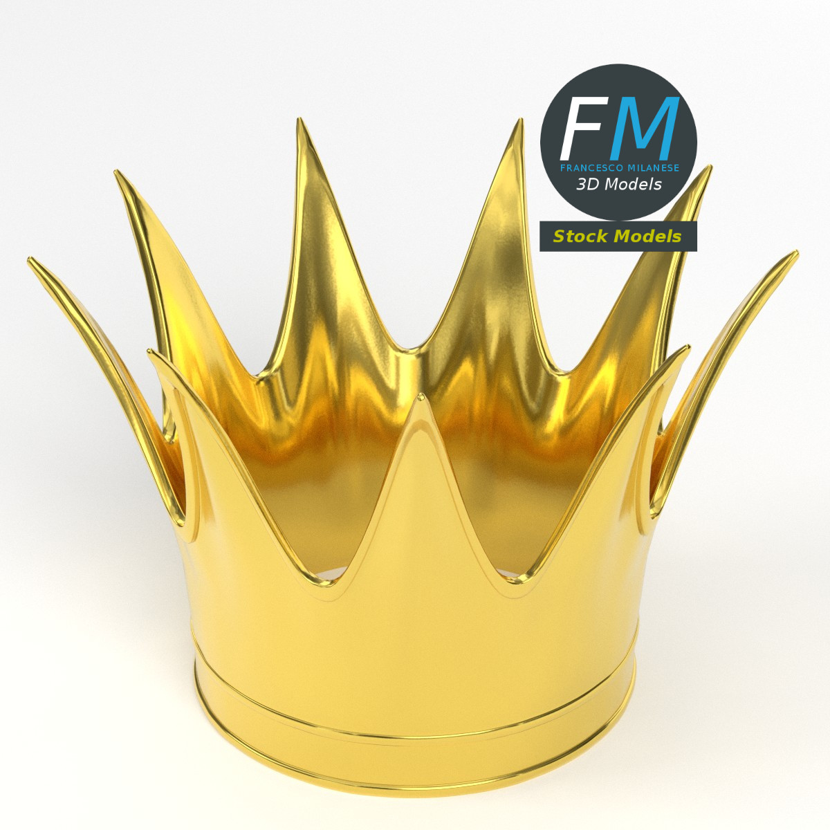 3D-Modell - Goldene Krone mit Hohen Spitzen - 02