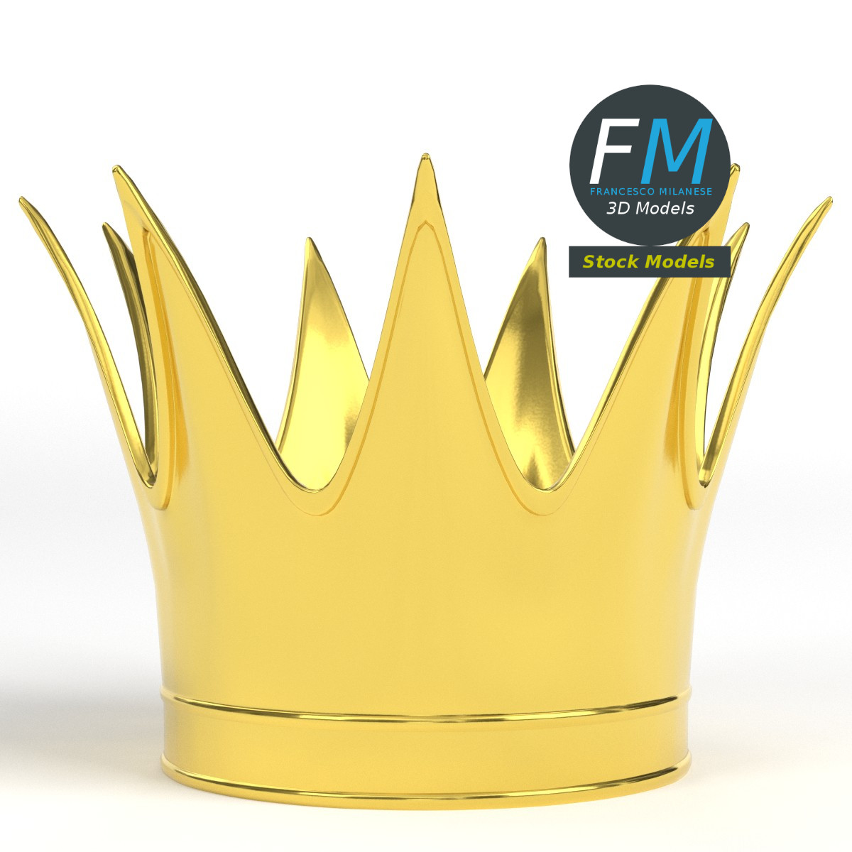 3D-Modell - Goldene Krone mit Hohen Spitzen - 03
