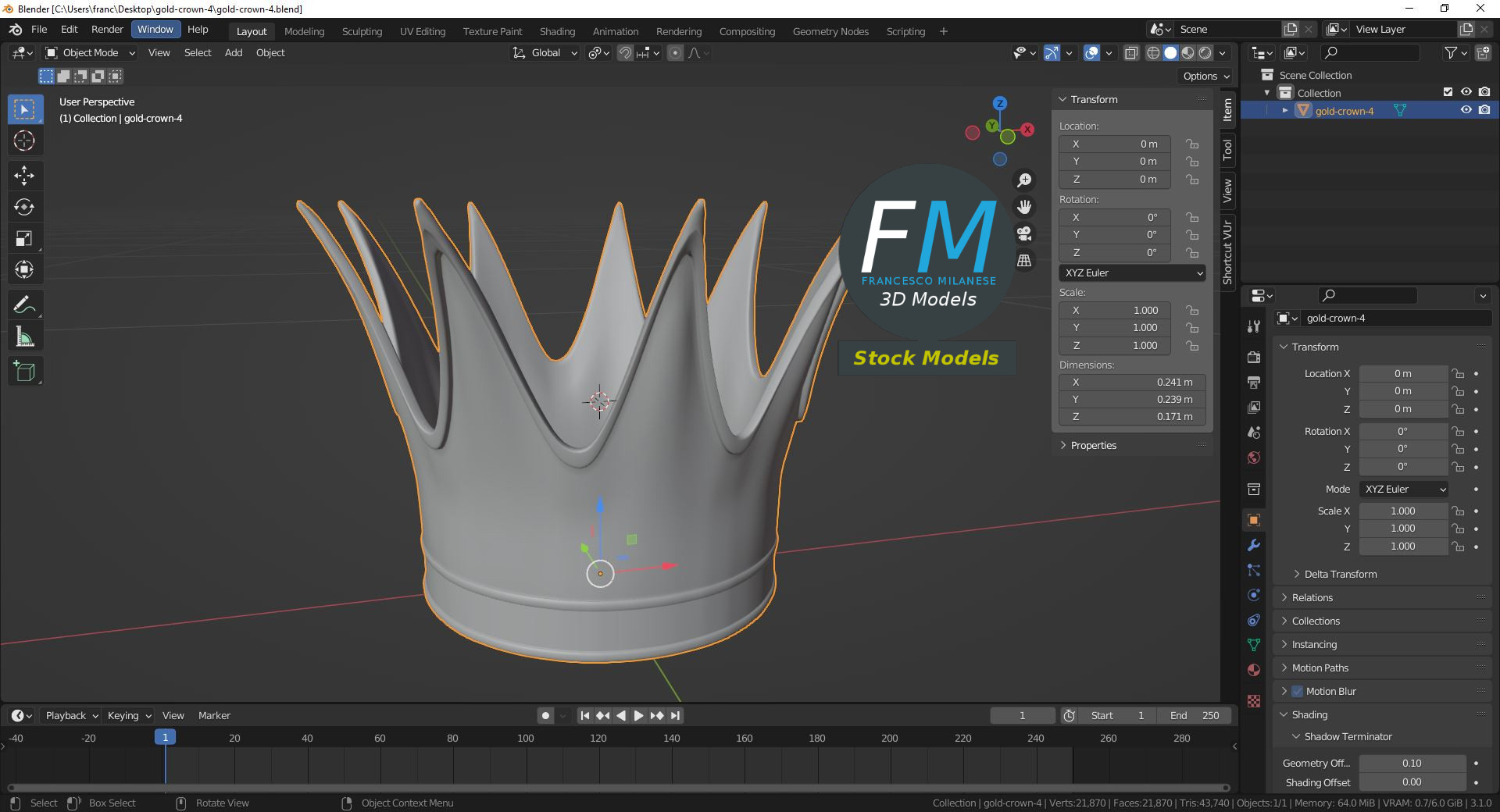 3D-Modell - Goldene Krone mit Hohen Spitzen - 09