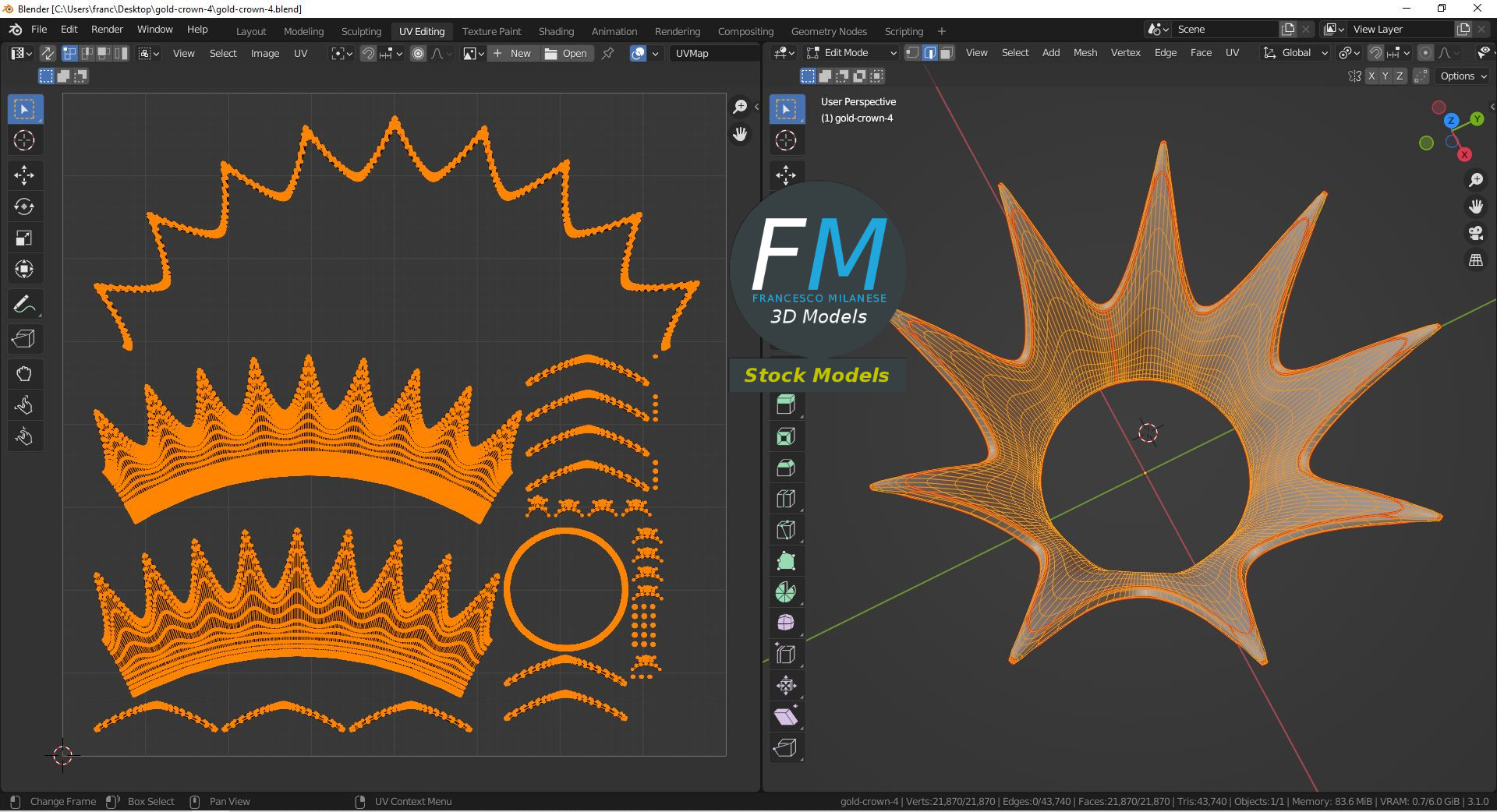 3D-Modell - Goldene Krone mit Hohen Spitzen - 10