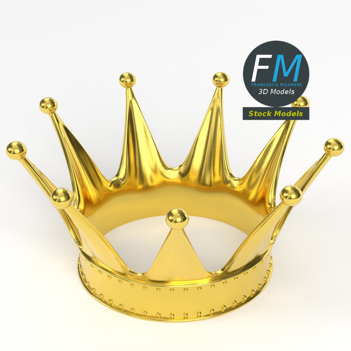 3D-Modell - Goldene Königskrone mit Perlenbesatz - 02