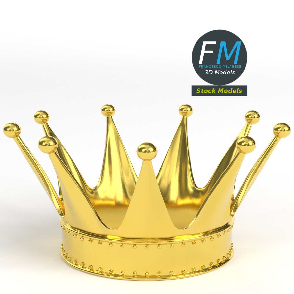 3D-Modell - Goldene Königskrone mit Perlenbesatz - 03