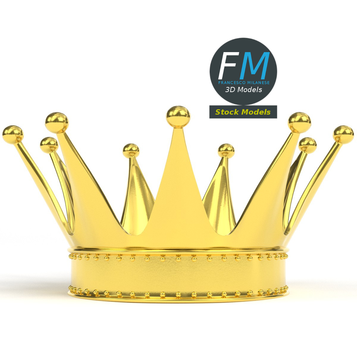 3D-Modell - Goldene Königskrone mit Perlenbesatz - 04