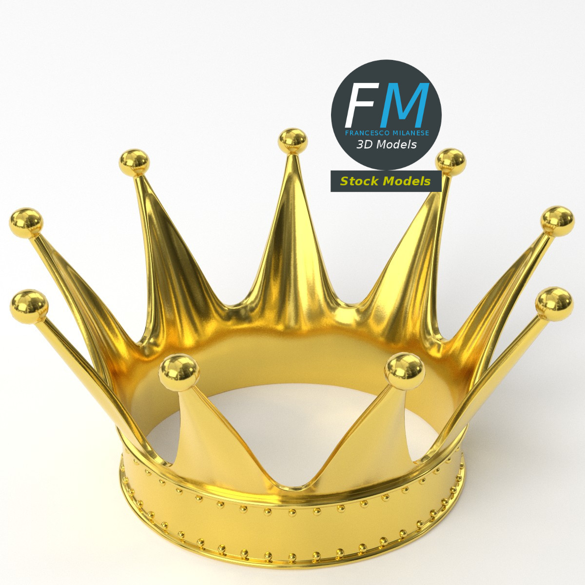 3D-Modell - Goldene Königskrone mit Perlenbesatz - 05