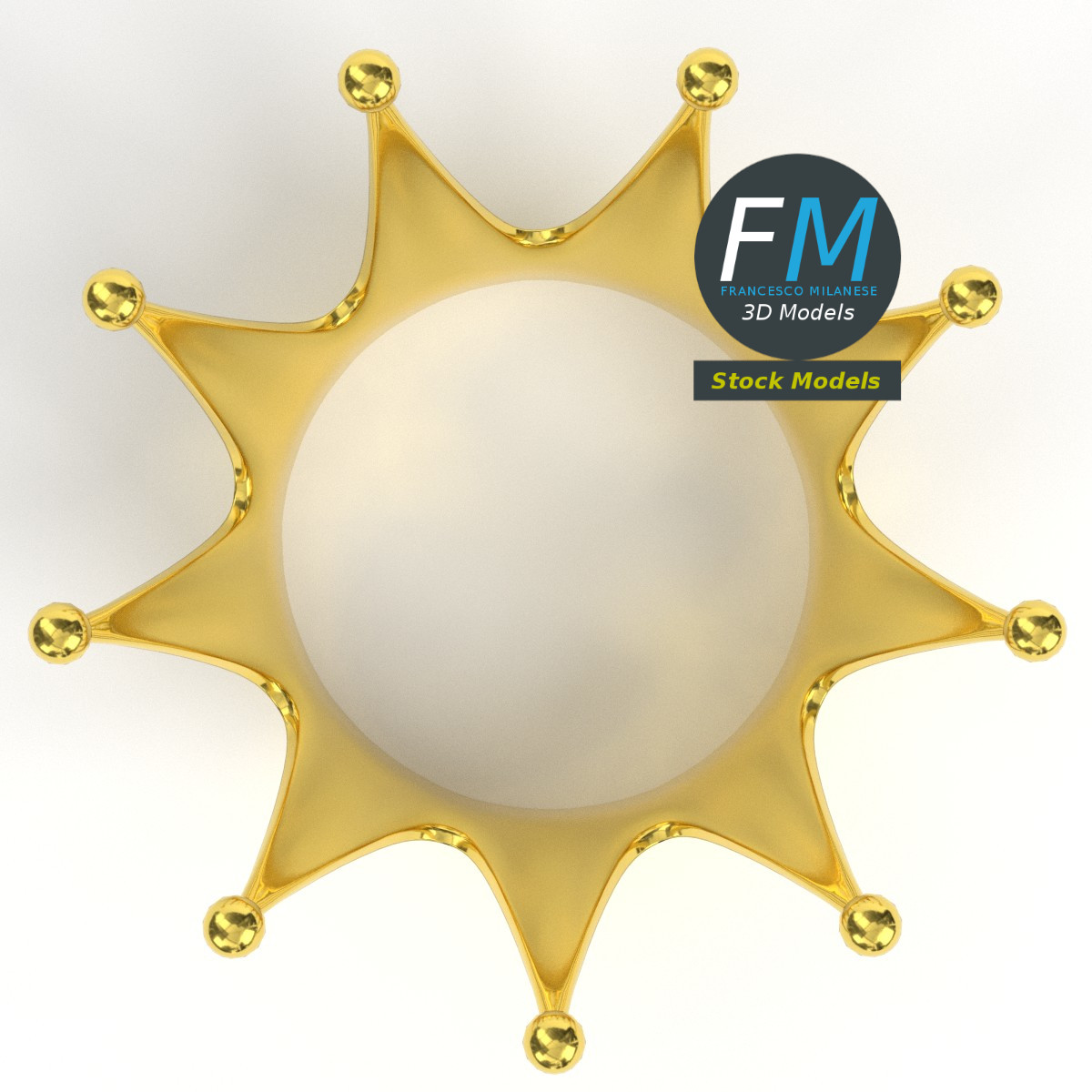 3D-Modell - Goldene Königskrone mit Perlenbesatz - 06