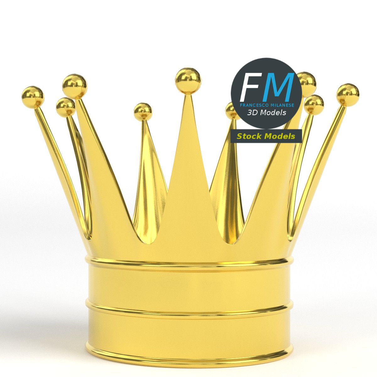 3D-Modell - Goldene Königskrone mit Doppelreif - 03
