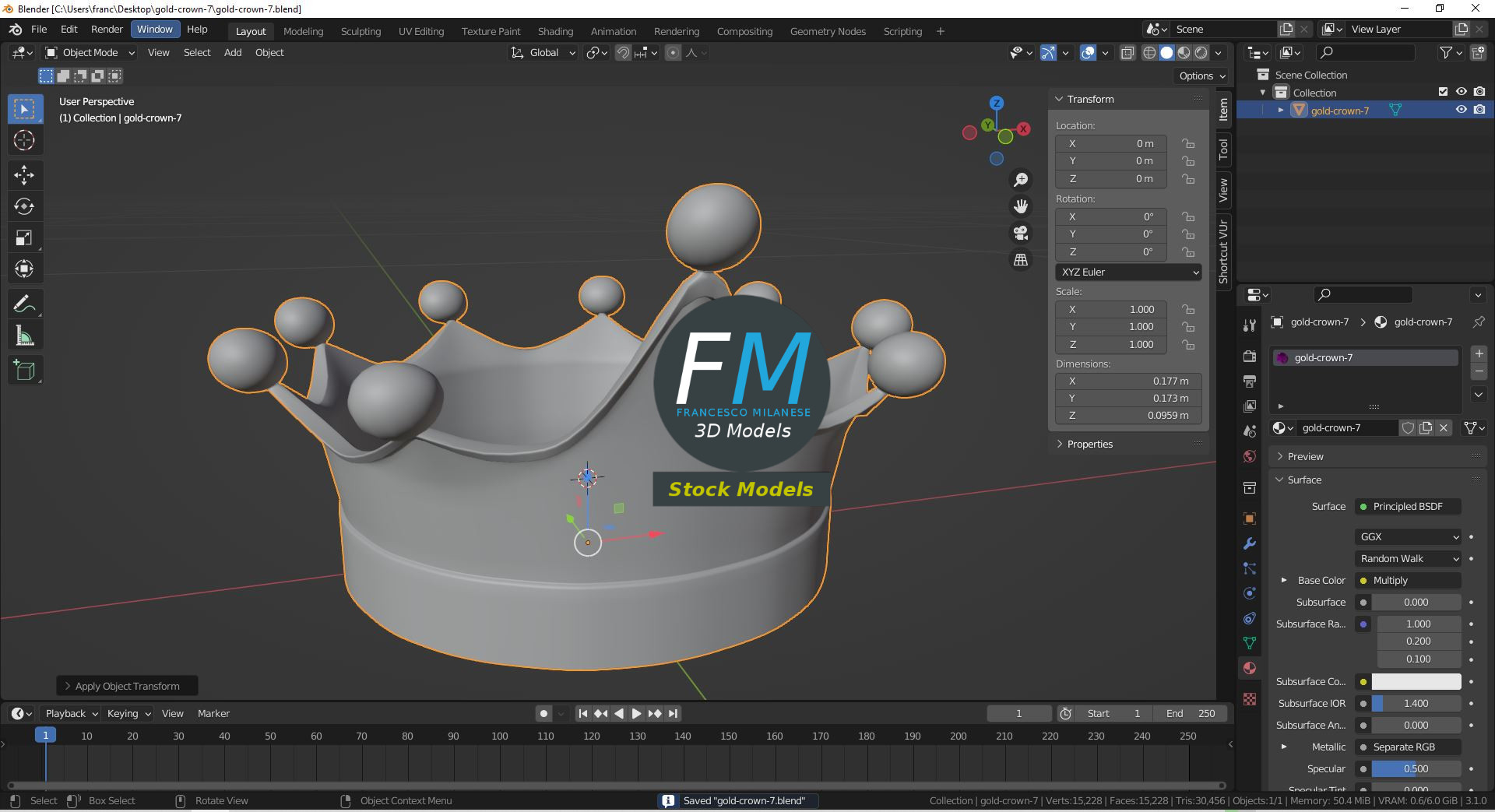 3D-Modell - Goldene Königskrone mit Kugelabschlüssen - 09