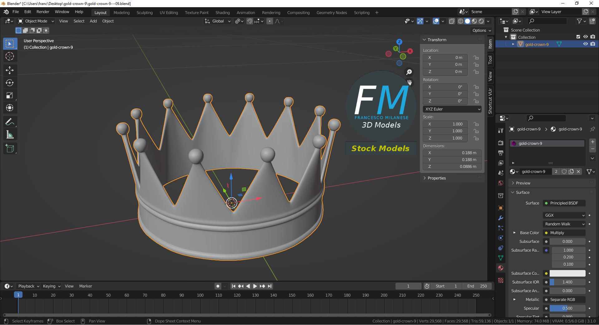 3D-Modell - Goldene Königskrone mit Kugelabschlüssen - 09