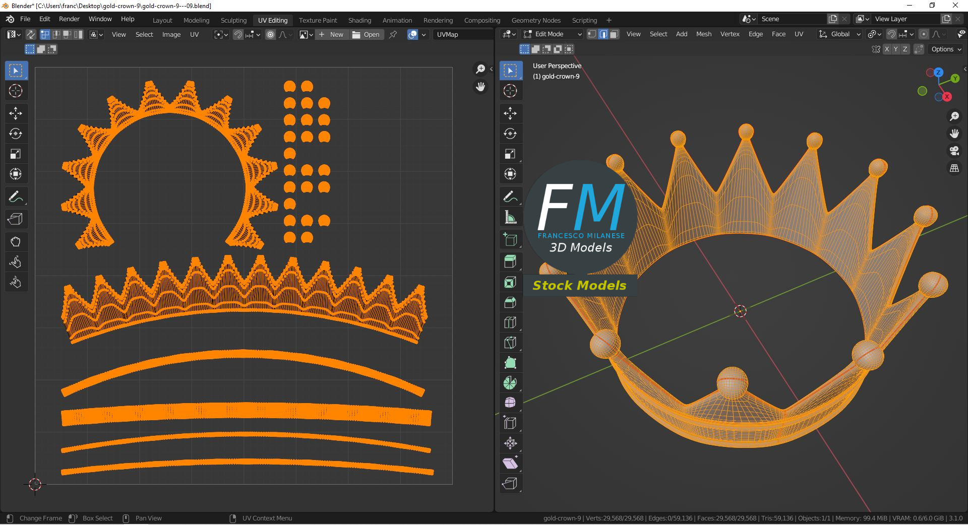 3D-Modell - Goldene Königskrone mit Kugelabschlüssen - 10