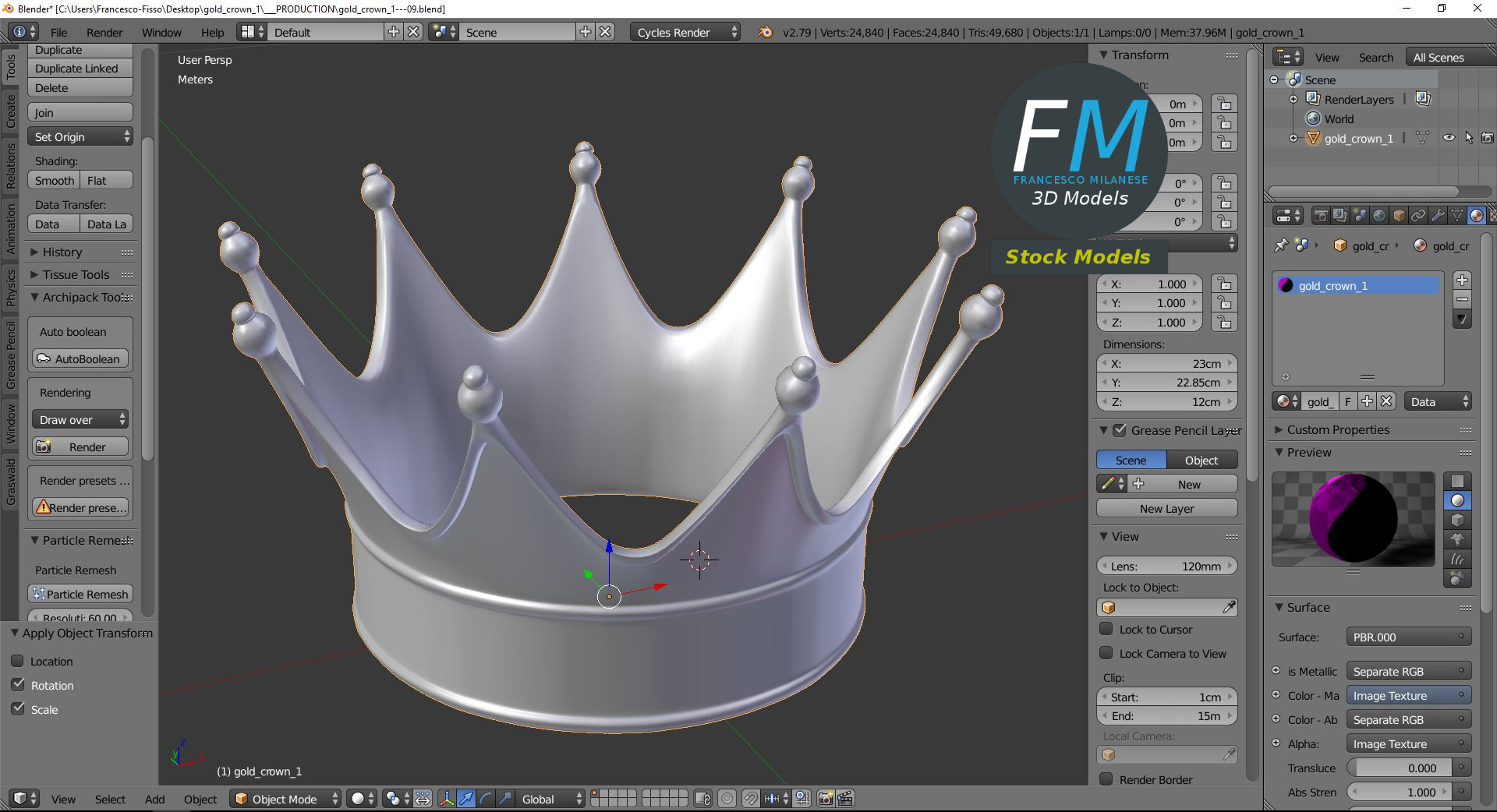 3D-Modell - Goldkrone - 09
