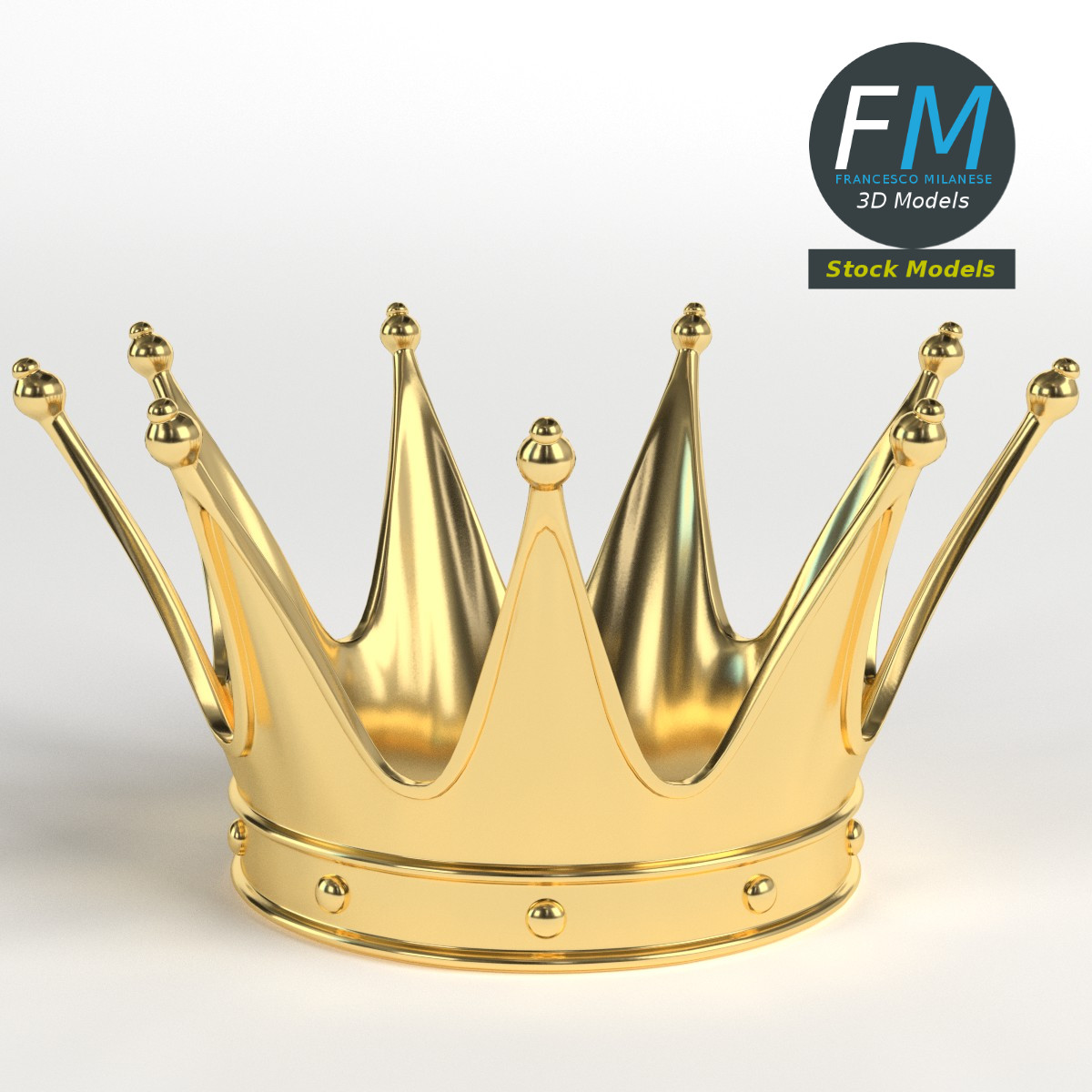3D-Modell - Goldene Königskrone mit Spitzen - 01