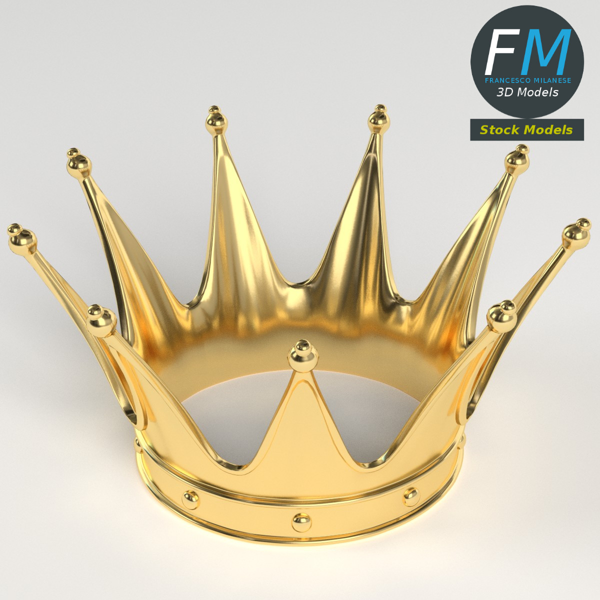 3D-Modell - Goldene Königskrone mit Spitzen - 02