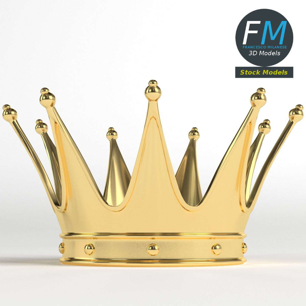 3D-Modell - Goldene Königskrone mit Spitzen - 03