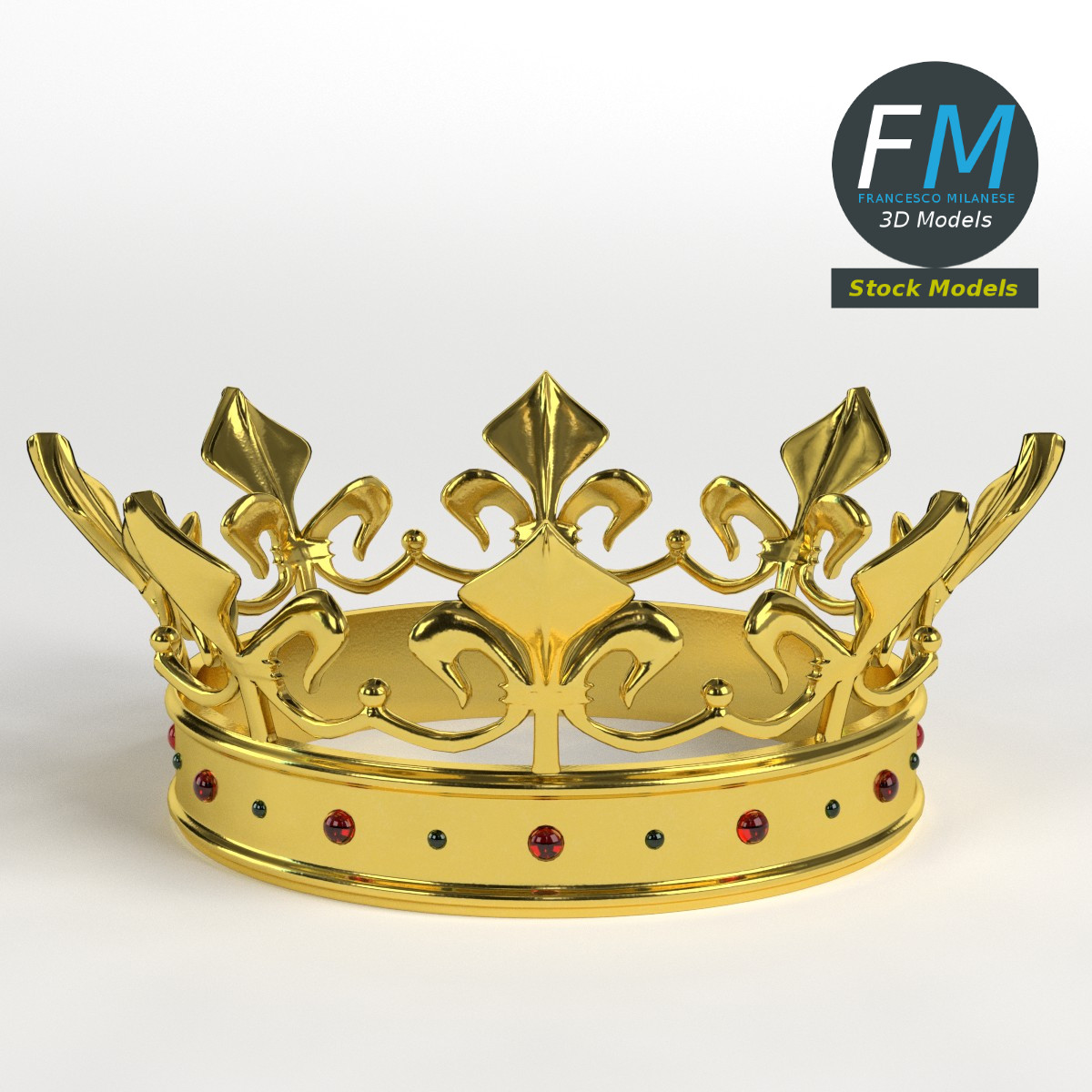 3D-Modell - Goldene Lilienkrone mit Edelsteinen - 01