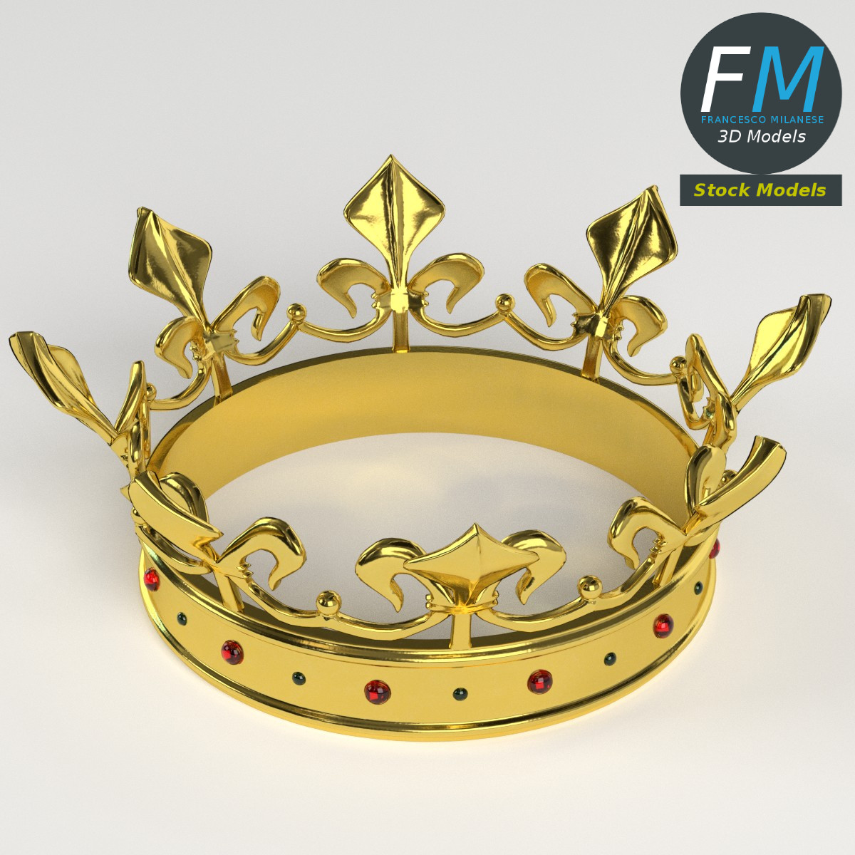3D-Modell - Goldene Lilienkrone mit Edelsteinen - 02