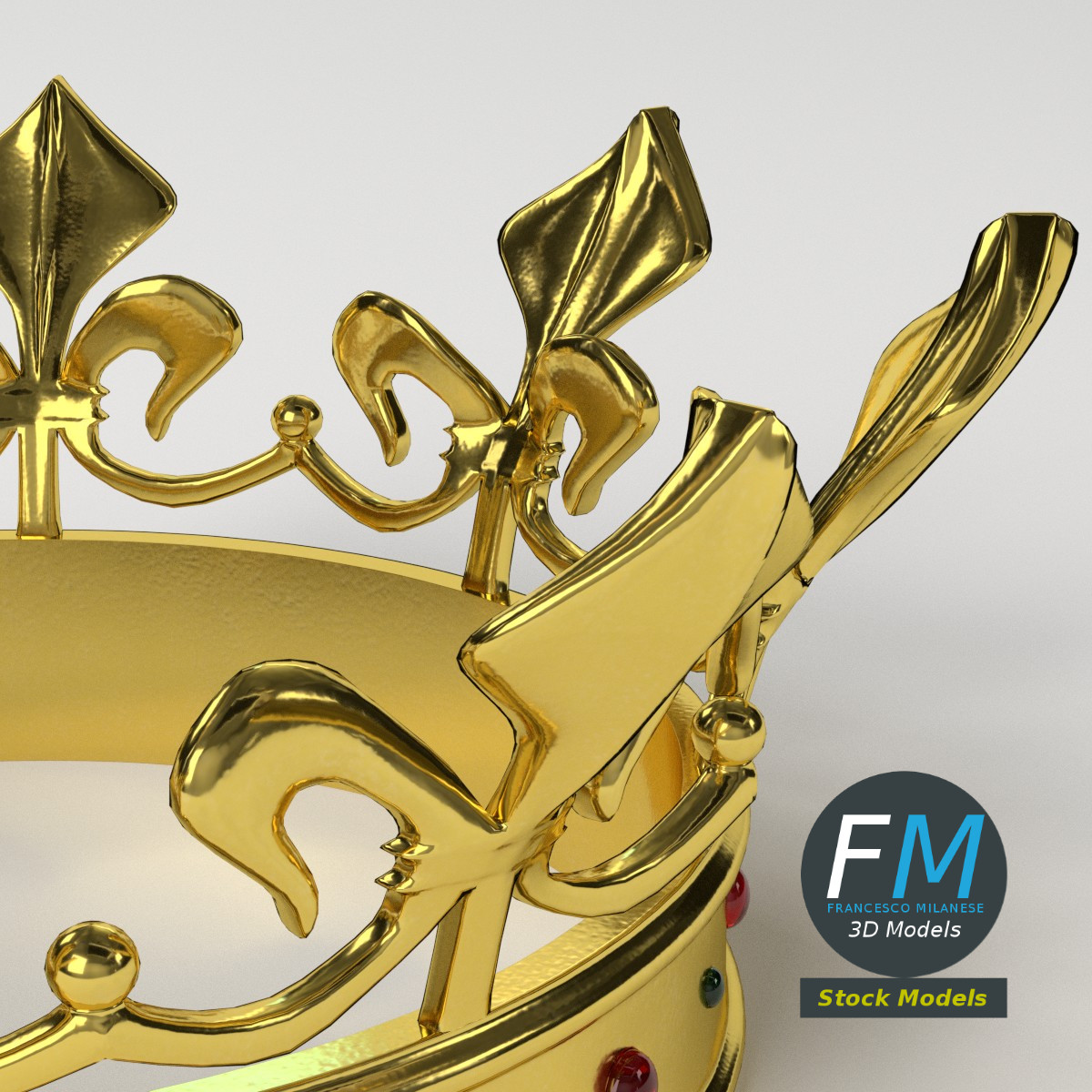 3D-Modell - Goldene Lilienkrone mit Edelsteinen - 05