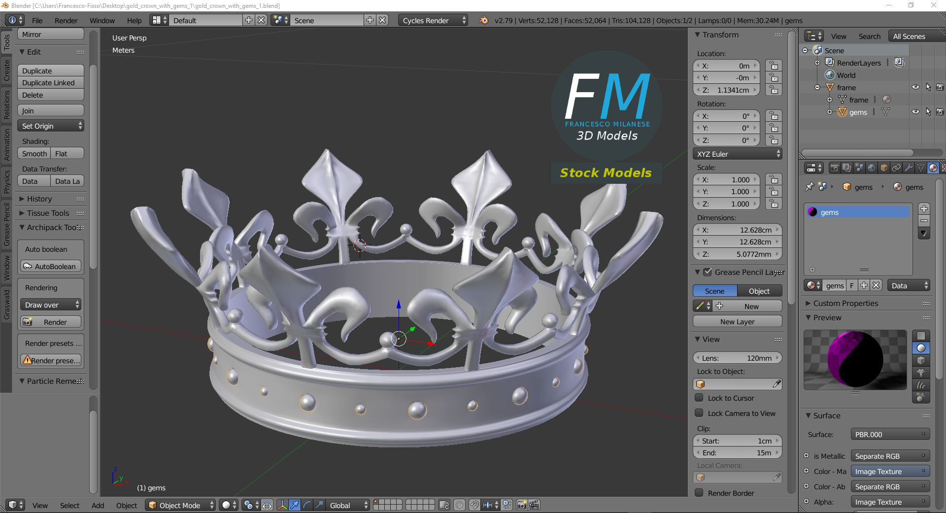3D-Modell - Goldene Lilienkrone mit Edelsteinen - 09