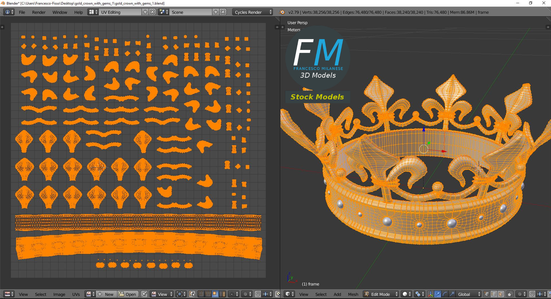 3D-Modell - Goldene Lilienkrone mit Edelsteinen - 10