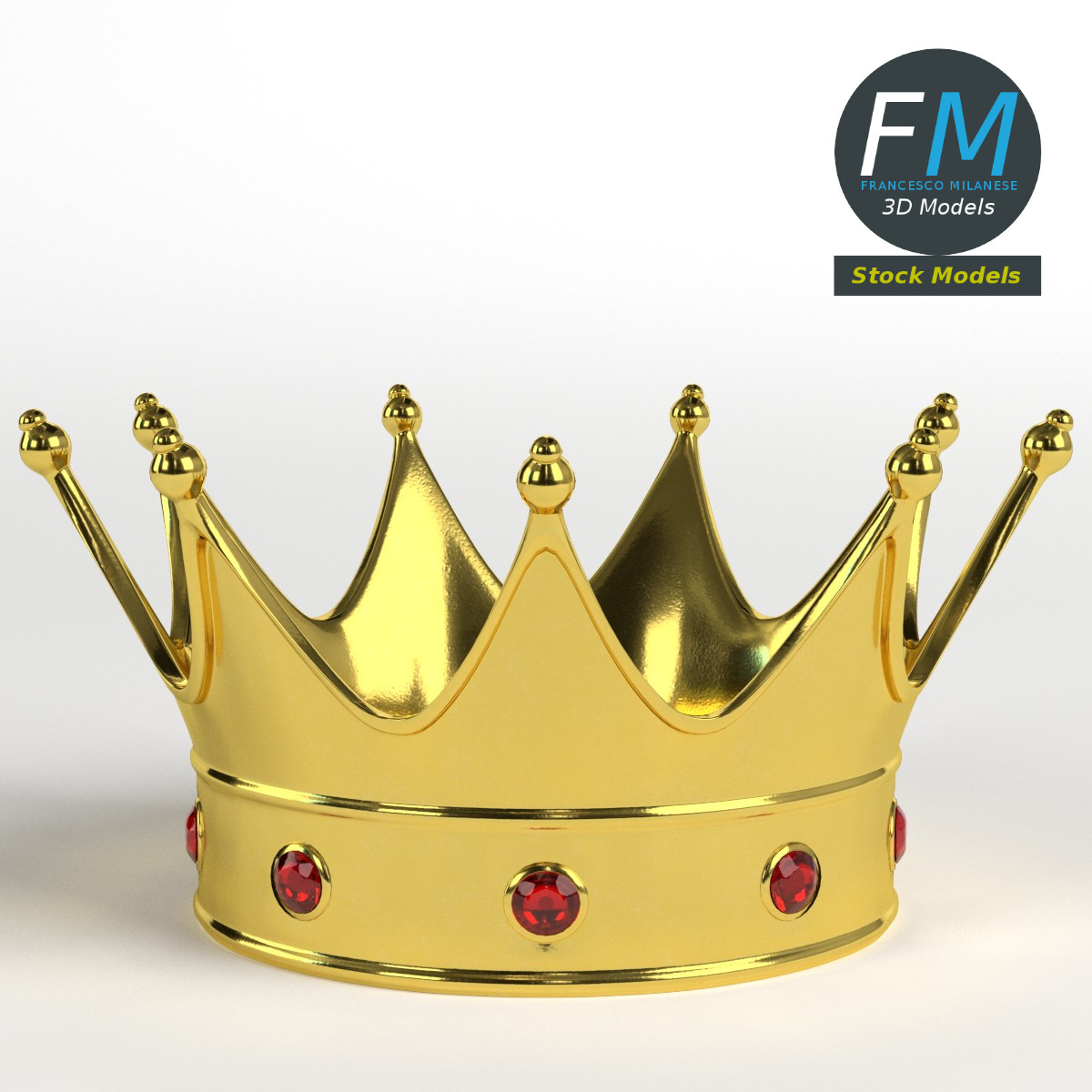 3D-Modell - Goldene Krone mit Roten Edelsteinen - 01