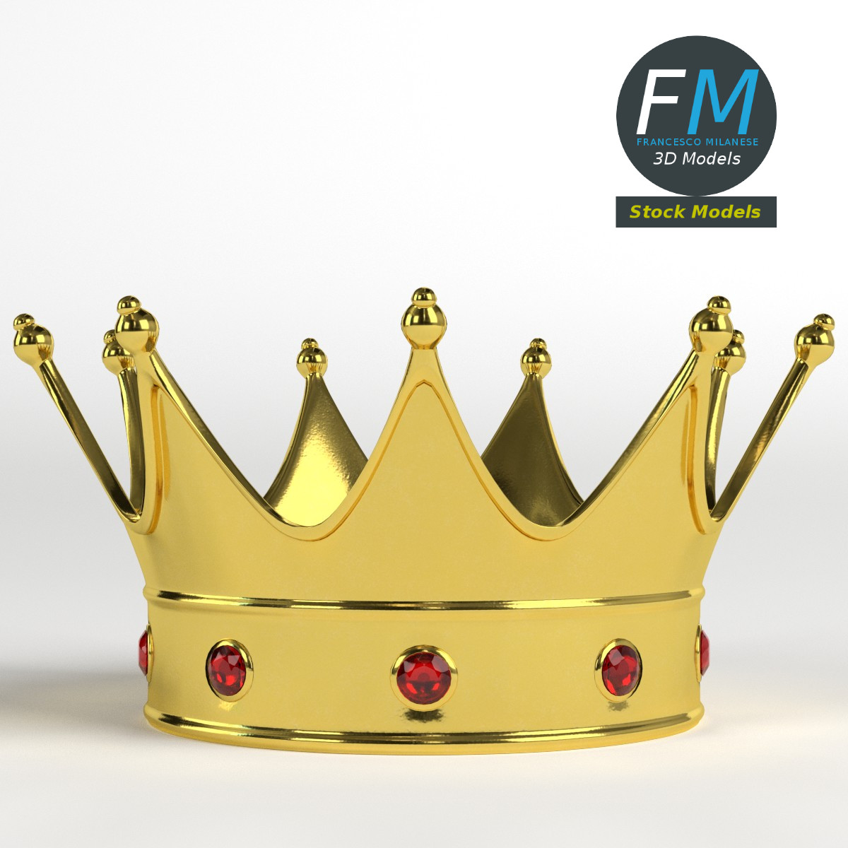 3D-Modell - Goldene Krone mit Roten Edelsteinen - 03