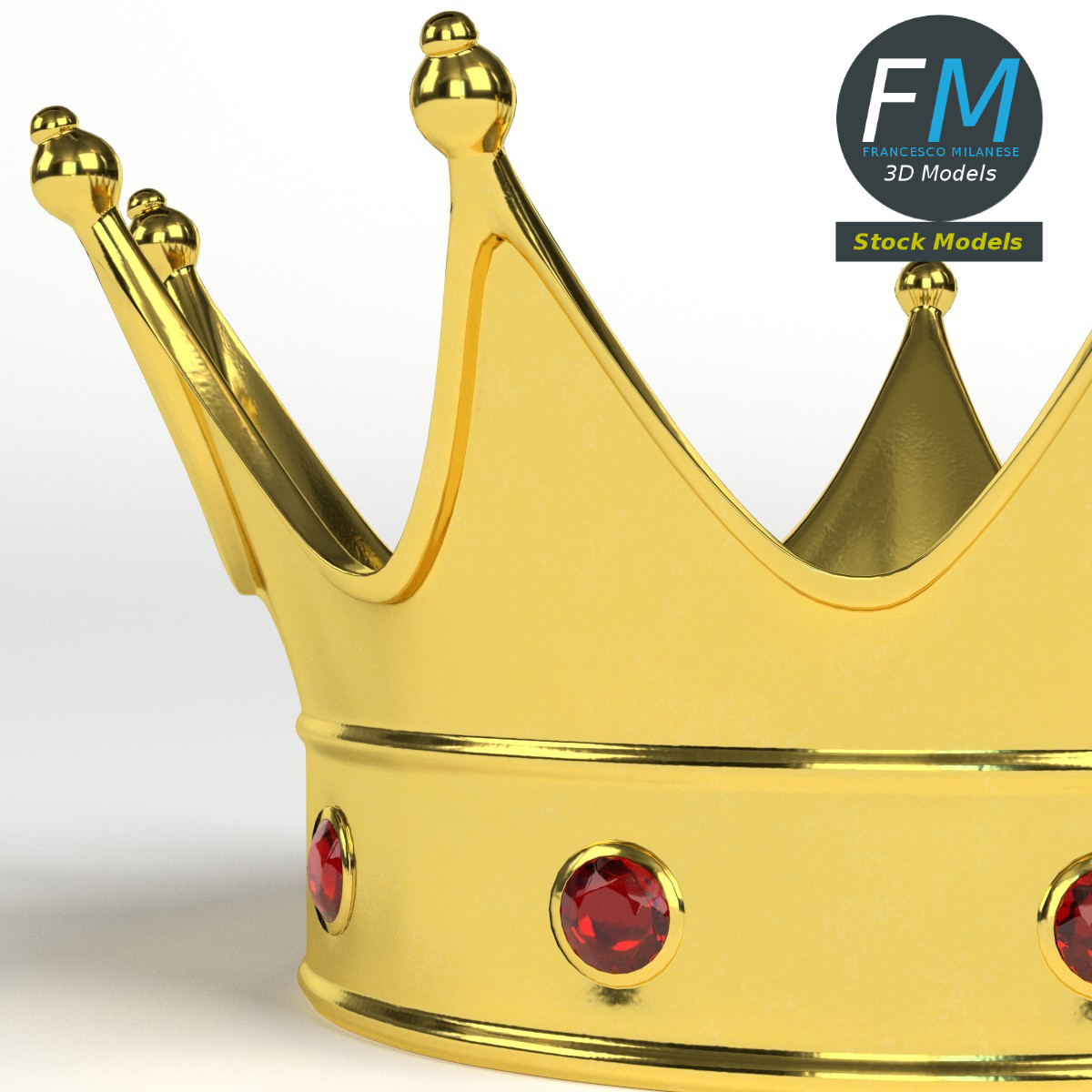3D-Modell - Goldene Krone mit Roten Edelsteinen - 04