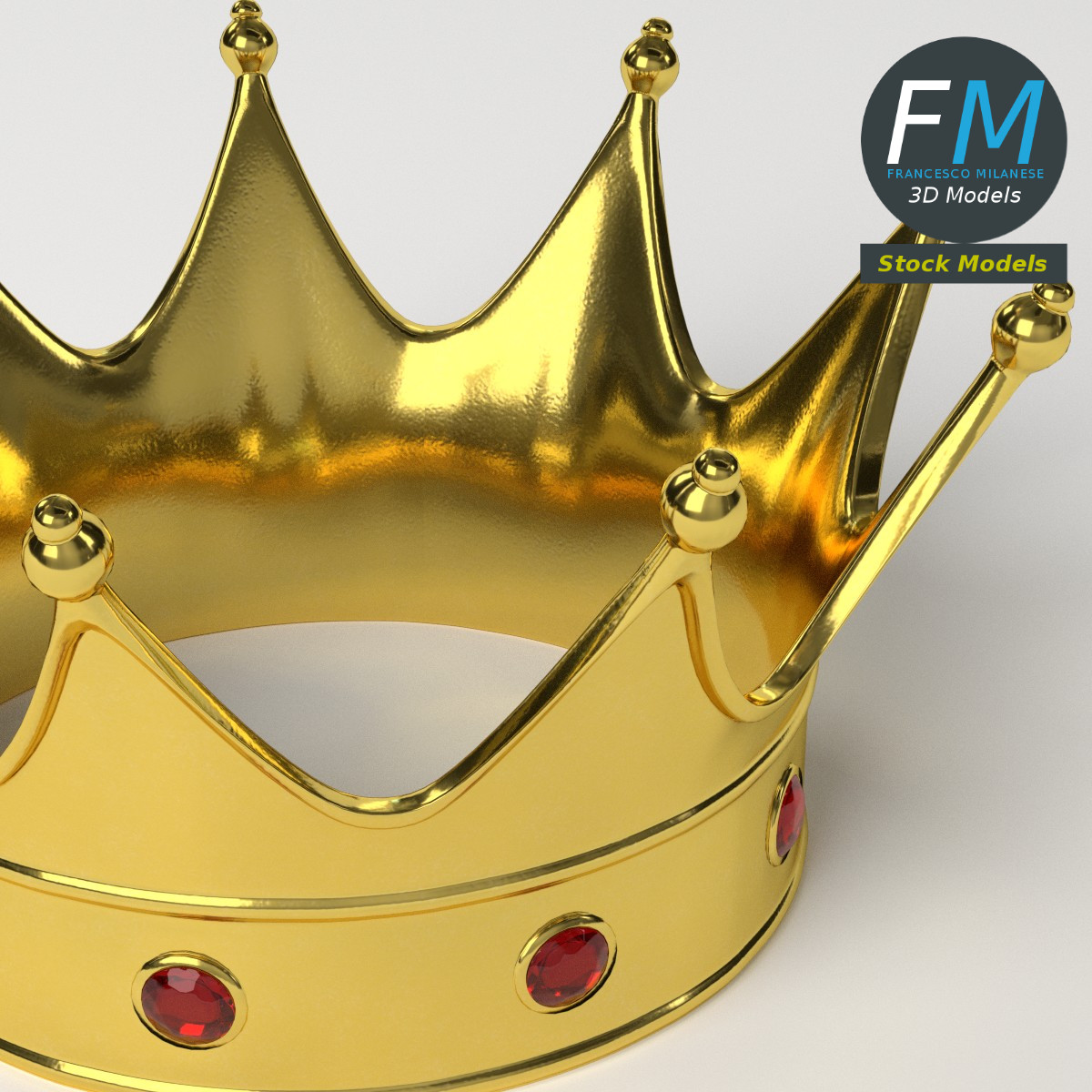 3D-Modell - Goldene Krone mit Roten Edelsteinen - 05