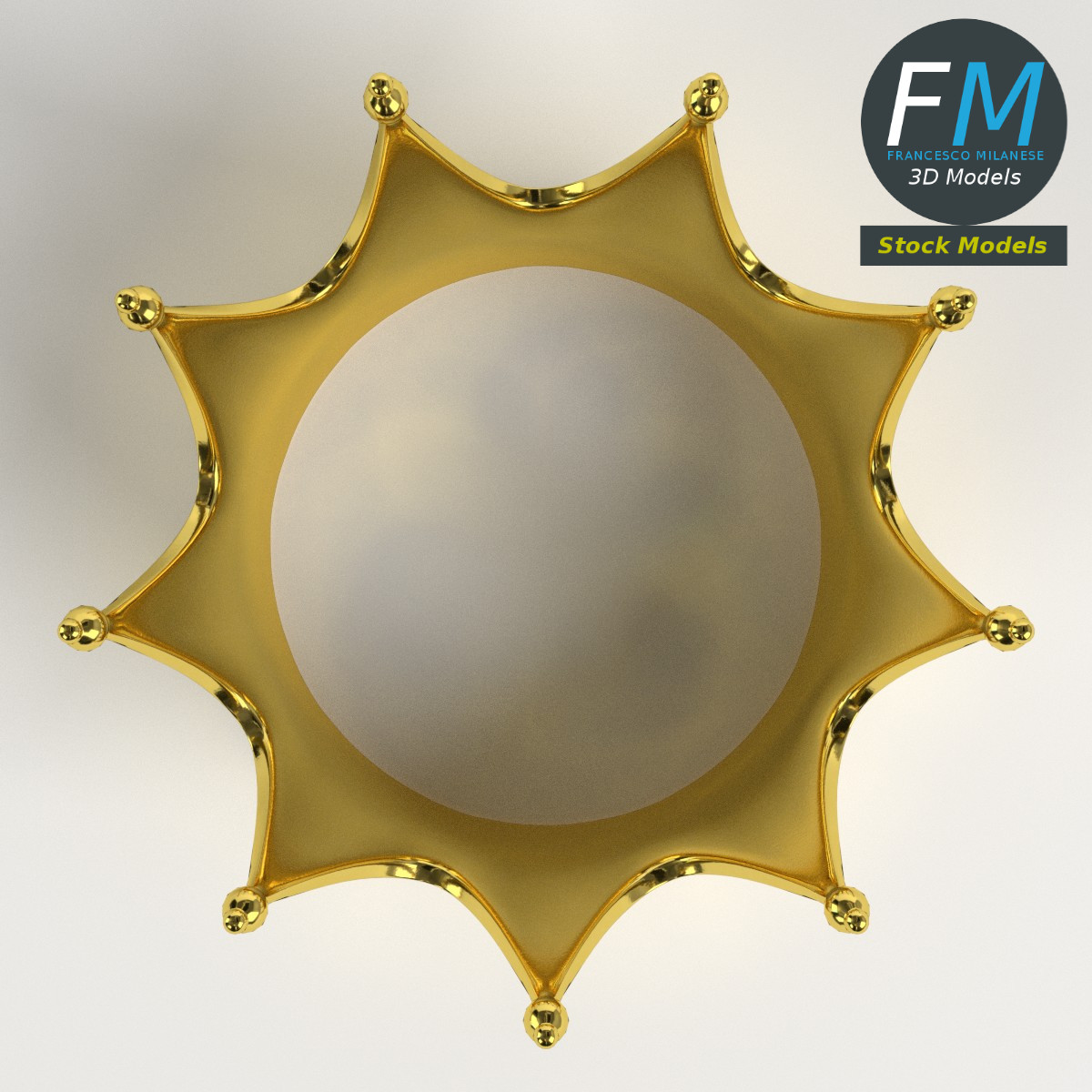 3D-Modell - Goldene Krone mit Roten Edelsteinen - 06