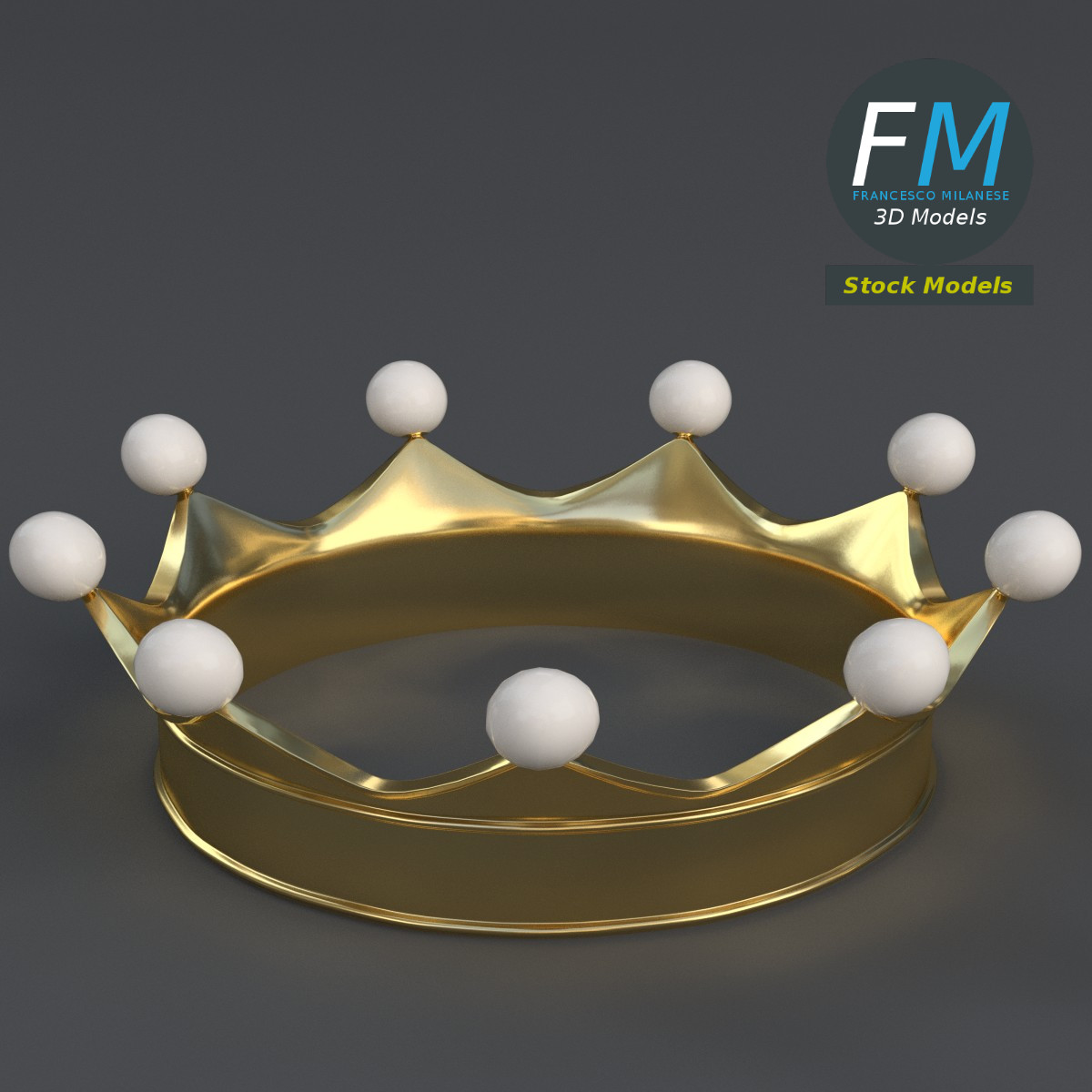 3D-Modell - Goldene Krone mit Perlen - 01