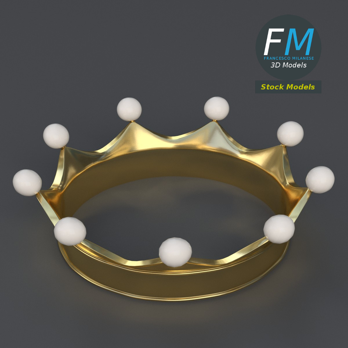 3D-Modell - Goldene Krone mit Perlen - 02