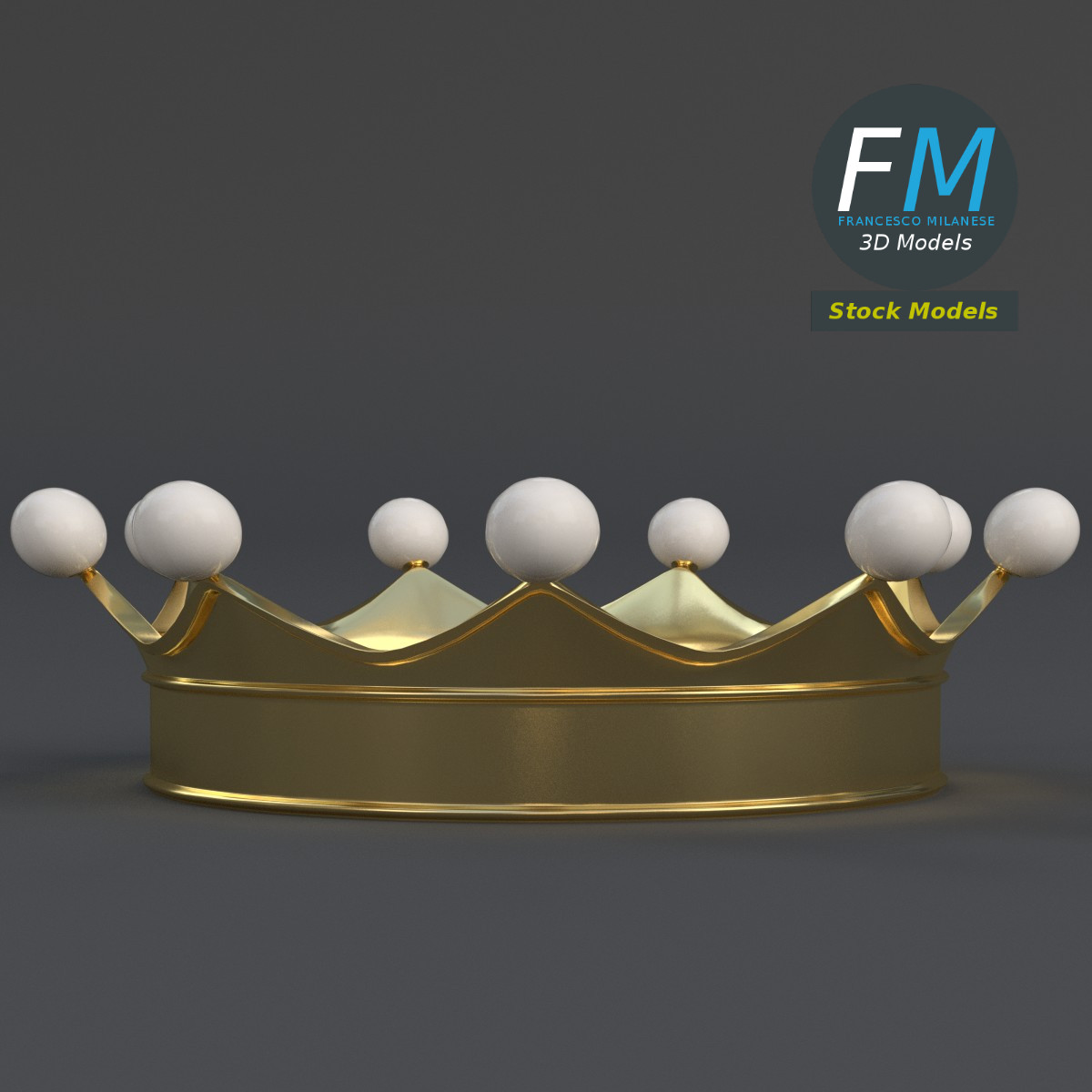 3D-Modell - Goldene Krone mit Perlen - 03