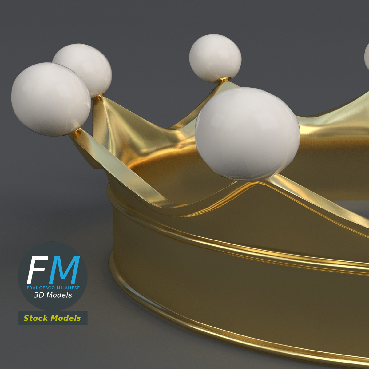 3D-Modell - Goldene Krone mit Perlen - 04