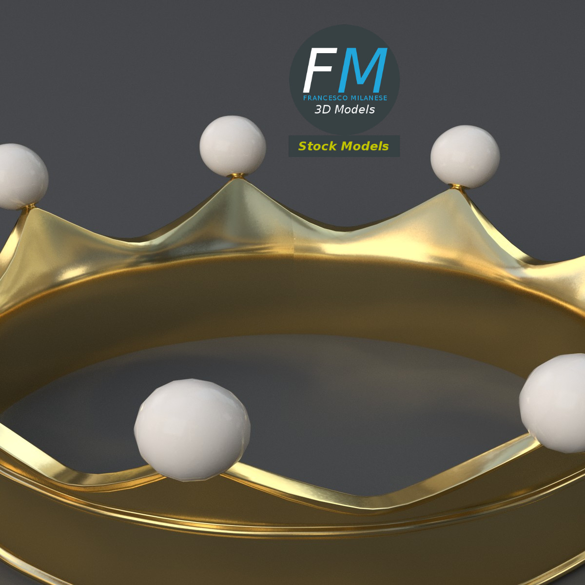 3D-Modell - Goldene Krone mit Perlen - 05