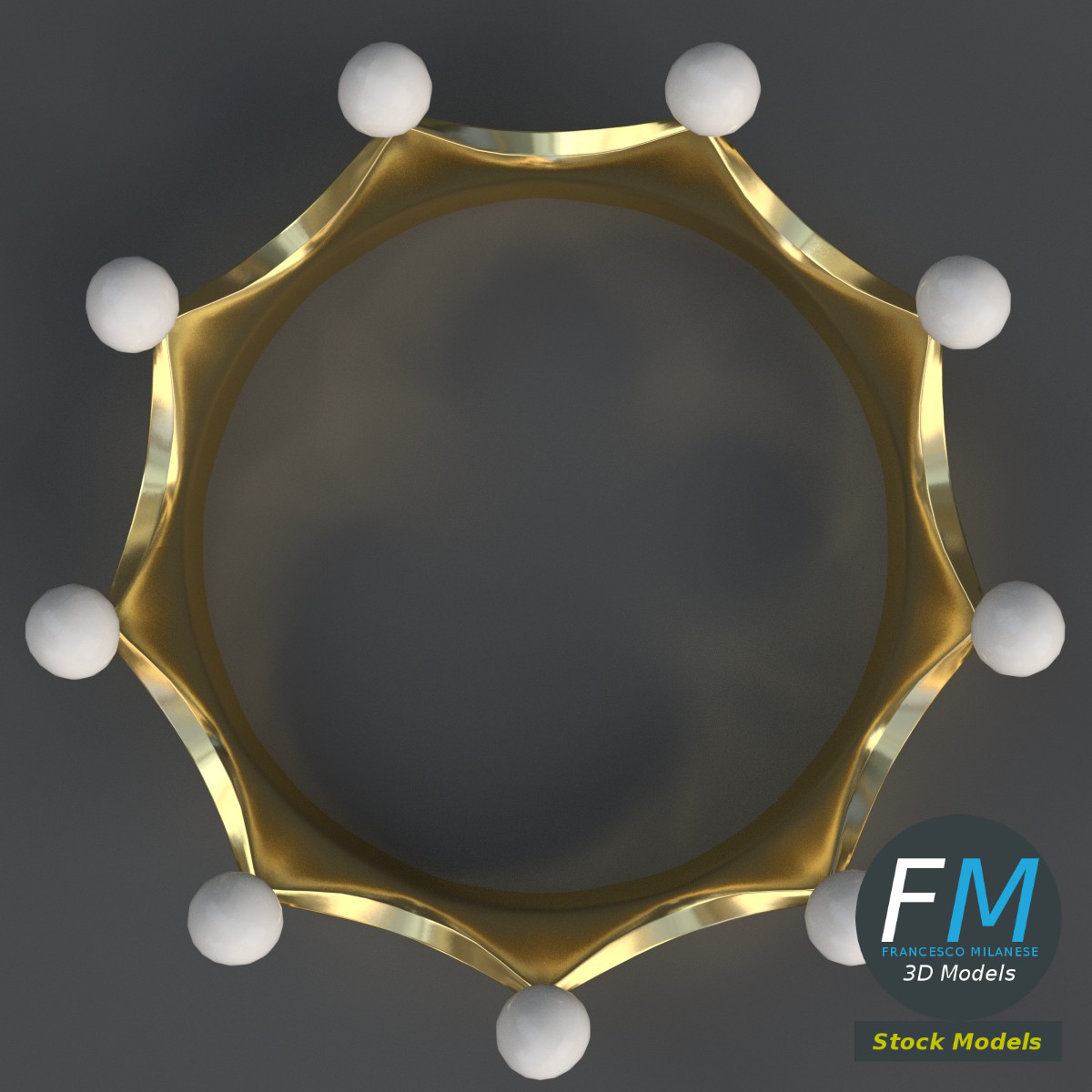 3D-Modell - Goldene Krone mit Perlen - 06