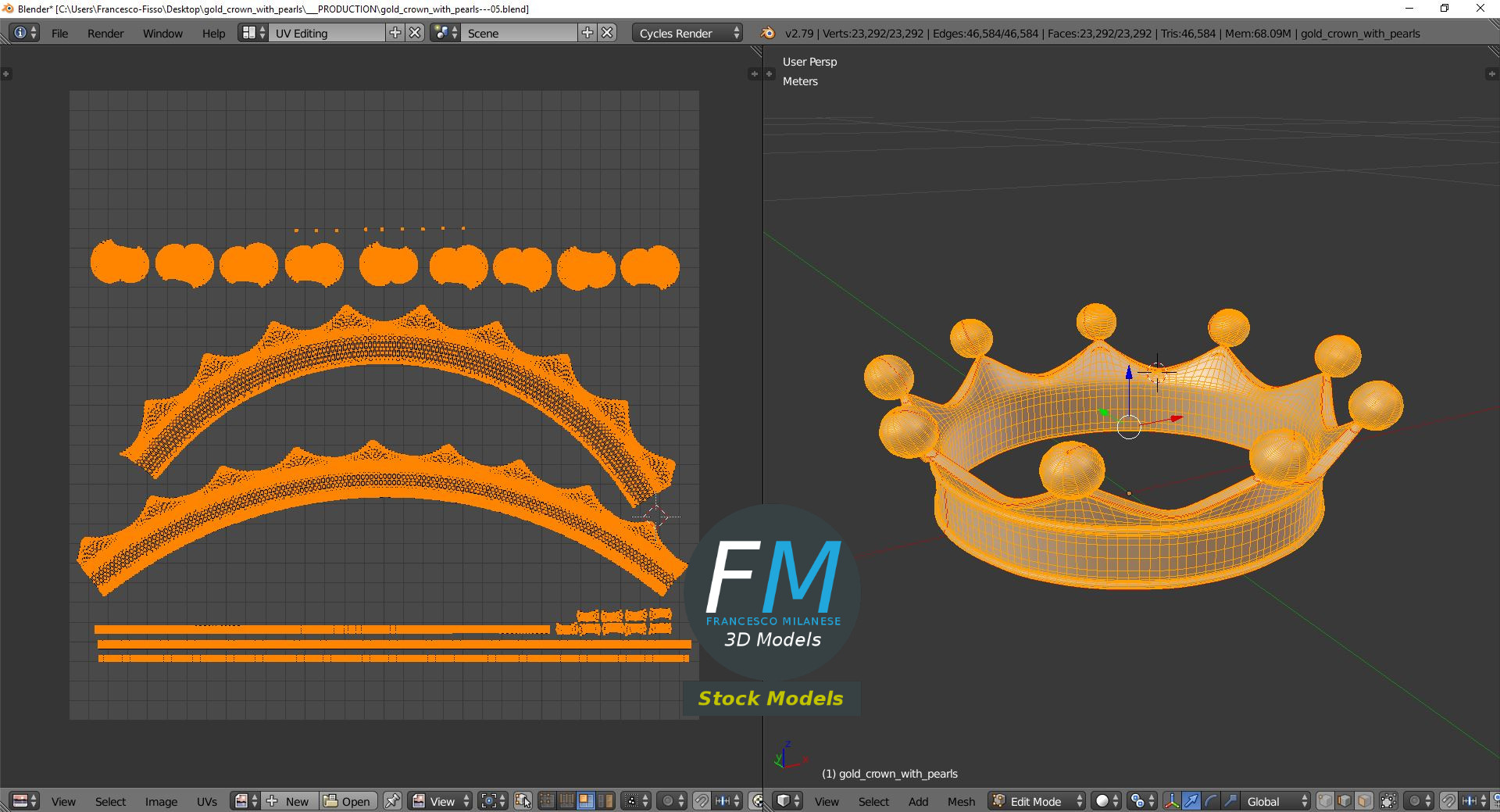 3D-Modell - Goldene Krone mit Perlen - 10