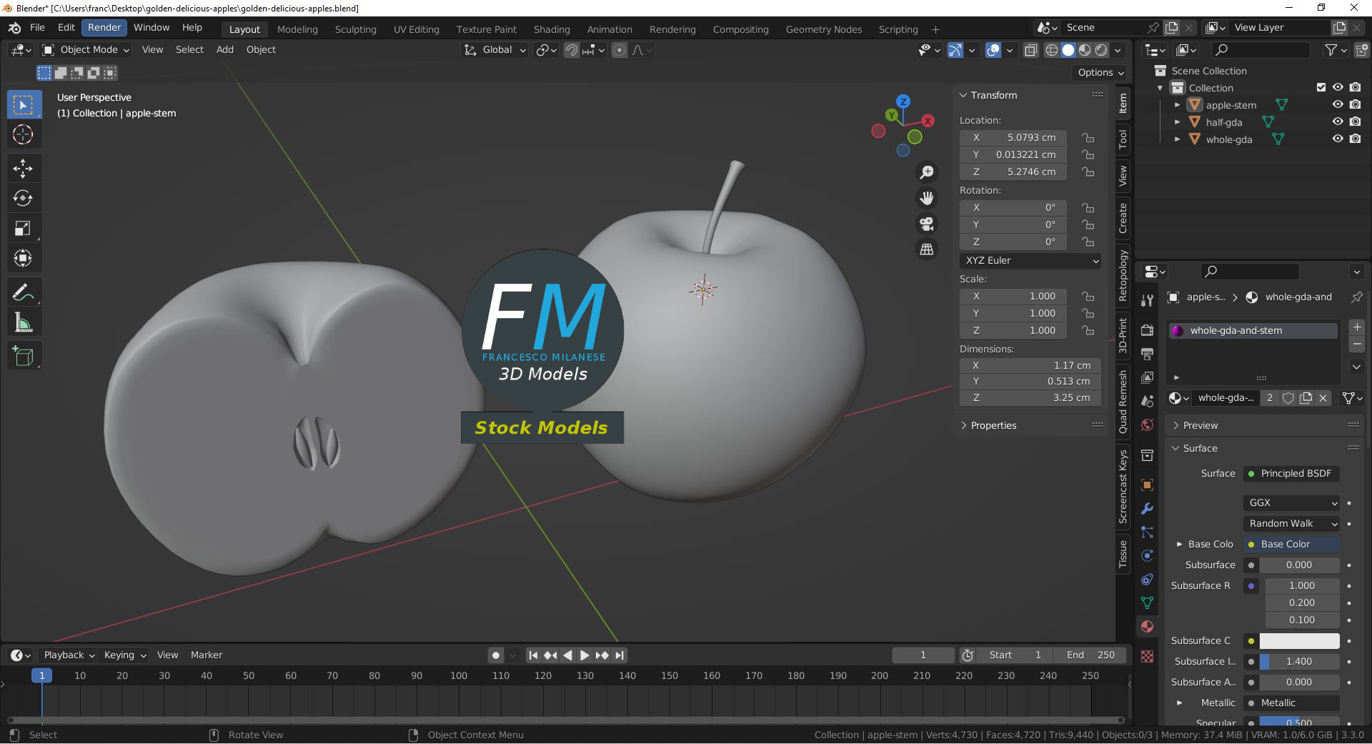 3D-Modell - Golden Delicious Äpfel - 09