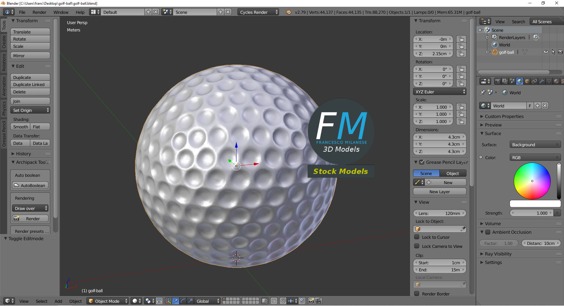3D-Modell - Golfball mit Vertiefungen - 09